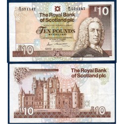 Ecosse Pick N°348a, TTB Billet de banque de 10 pounds 1987-1990 Royal Bank of Scotland
