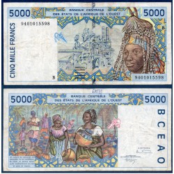 BCEAO Pick 213Bc pour le Benin, Billet de banque de 5000 Francs CFA 1994