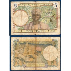 AOF Pick 21a, Billet de banque de 5 Francs CFA 10.3.1938