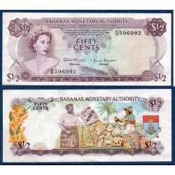Bahamas Pick N°26, Billet de banque de 1/2 dollars 1968