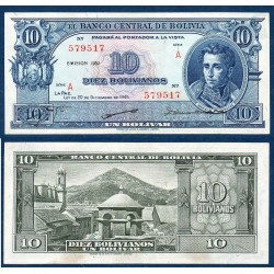 Bolivie Pick N°139b, Billet de banque de 10 Bolivianos 1952