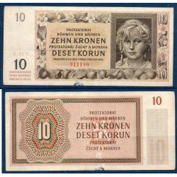 Bohème et Moravie Pick N°8a, TTB- Billet de banque de 10 Korun 1942