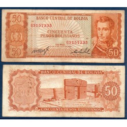 Bolivie Pick N°162a, TB Billet de banque de 50 Pesos 1962
