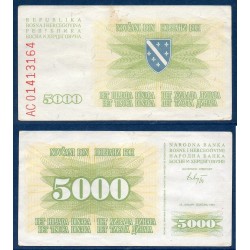 Bosnie Pick N°16a, TTB Billet de banque de 5000 Dinara 1993