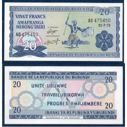 Burundi Pick N°21b, Billet de banque de 20 Francs 1970-1973