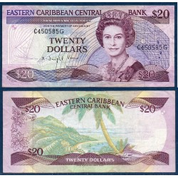 Caraïbes de l'est Pick N°24g TTB pour la dominique Billet de banque de 20 dollars 1988-1993