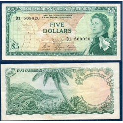 Caraïbes de l'est Pick N°14h, TTB Billet de banque de 5 dollars 1965
