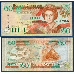Caraïbes de l'est Pick N°40a, TTB Antigua Billet de banque de 50 dollars 2000