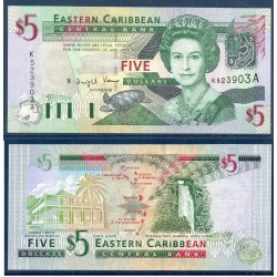 Caraïbes de l'est Pick N°42a, pour Antigua Billet de banque de 5 dollars 2003