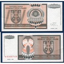 Croatie (serbie) Pick N°R13a, Billet de banque de 20 Millions dinara 1993