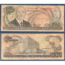 Costa Rica Pick N°258, Billet de banque de 100 colones 1992