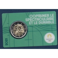 2 euro commémorative France 2021 Jo Paris 2024 vert piece de monnaie €