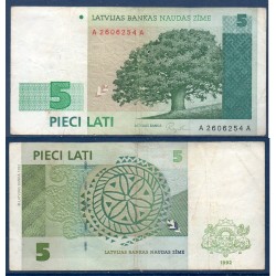 Lettonie Pick N°43, TB Billet de banque de 5 Lati 1992