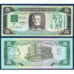 Liberia Pick N°19, neuf Billet de banque de 5 Dollars 1989