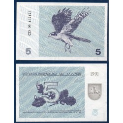 Lituanie Pick N°34b, Billet de banque de 5 Talonas 1991