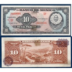 Mexique Pick N°58j, TTB Billet de banque de Banque de 10 pesos 1963
