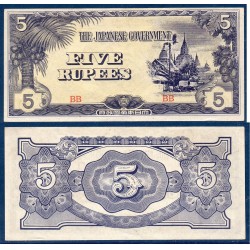 Myanmar, Birmanie Pick N°15b, Billet de banque de 5 Rupees 1942
