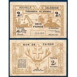 Nouvelle Calédonie Pick N°56b, TB Billet de banque de 2 francs 1943