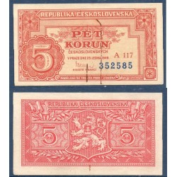 Tchécoslovaquie Pick N°68a, TTB Billet de banque de 5 Korun 1945