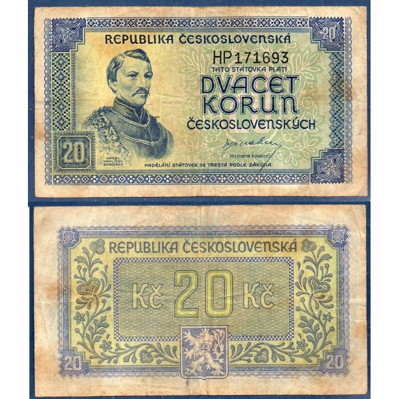 Tchécoslovaquie Pick N°61a, TB Billet de banque de 20 Korun 1945