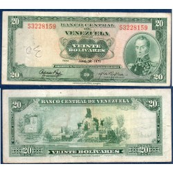 Venezuela Pick N°52a, TB ecrit Billet de banque de 20 Bolivares 1971