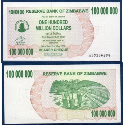 Zimbabwe Pick N°58 Neuf Billet de banque de 100 millions Dollars 2008