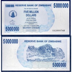 Zimbabwe Pick N°54, Billet de banque de 5 millions Dollars 2008