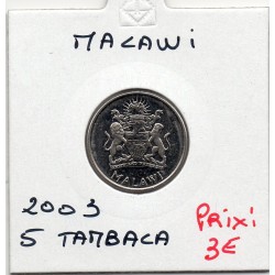 Malawi 5 Tambala 2003 FDC, KM 32 pièce de monnaie