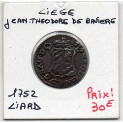 Liège Jean-Théodore de Bavière, Liard 1752 TTB, KM 150 pièce de monnaie