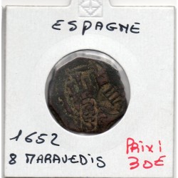 Espagne Philippe IV 8 maravedis 1652 Revalidé contramarque TB Seville pièce de monnaie