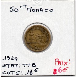 Monaco crédit Foncier 50 centimes 1924 TTB, Gad 125 pièce de monnaie