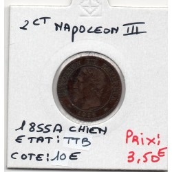 2 centimes Napoléon III tête nue 1855 A Chien Paris TTB, France pièce de monnaie