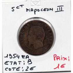 5 centimes Napoléon III tête nue 1854 MA Marseille B, France pièce de monnaie
