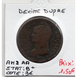 1 decime Dupré An 8 AA Metz B+, France pièce de monnaie