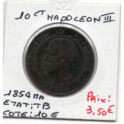 10 centimes Napoléon III tête nue 1854 MA Marseille TB, France pièce de monnaie