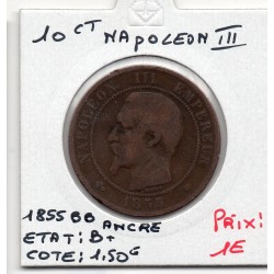 10 centimes Napoléon III tête nue 1855 BB ancre Strasbourg B, France pièce de monnaie
