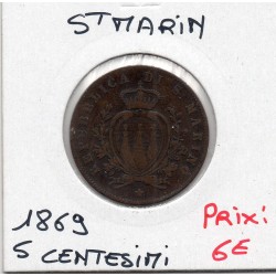 Saint Marin 5 centesimi 1869 TB+, KM 1 pièce de monnaie