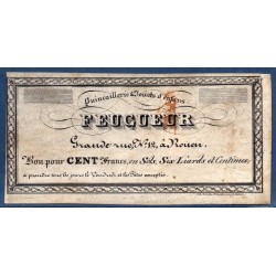 Bon en peau de porc de la quincaillerie Feugueur Rouen de 100 francs, TTB, debut 19eme