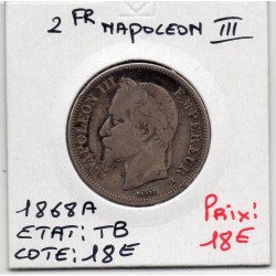 2 francs Napoléon III tête laurée 1868 A Paris TB, France pièce de monnaie