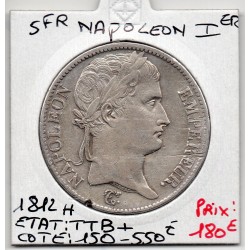 5 francs Napoléon 1er 1812 H La Rochelle TTB+, France pièce de monnaie