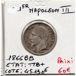 1 franc Napoléon III tête laurée 1866 BB StrasbopurgTB-, France pièce de monnaie
