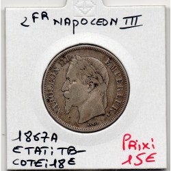 2 francs Napoléon III tête laurée 1867 A Paris TB-, France pièce de monnaie