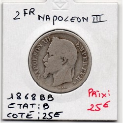 2 francs Napoléon III tête laurée 1868 BB Strasbourg B, France pièce de monnaie