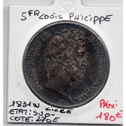 5 francs Louis Philippe 1831 W tranche creux Sup-, France pièce de monnaie