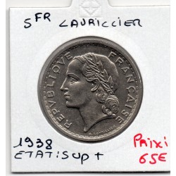 5 francs Lavrillier 1938 Sup+, France pièce de monnaie