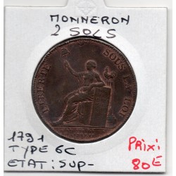Monneron 2 sols Type 6c 1791 Sup-, France pièce de monnaie de confiance