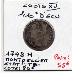 1/10 Ecu au bandeau 1748 N Montpellier Louis XV TB- pièce de monnaie royale