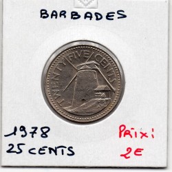 Barbade 25 cents 1978 Sup, KM 13 pièce de monnaie