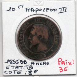 10 centimes Napoléon III tête nue 1855 BB ancre Strasbourg TB, France pièce de monnaie