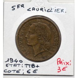 5 francs Lavrillier 1940 TTB+, France pièce de monnaie